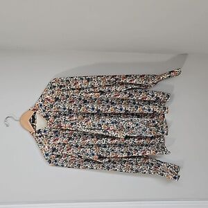Floral Tie-Neck Long Sleeve Blouse - White Multi